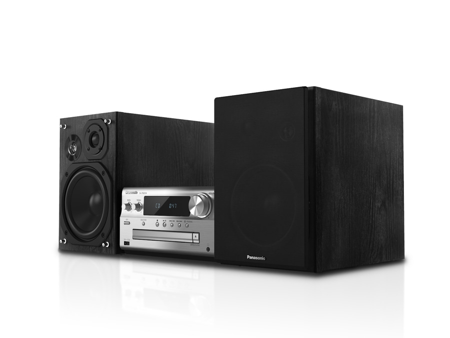 Stereoanlage mit Lautsprechern und CD-Player, Panasonic, Holzoptik, schwarz, Musik