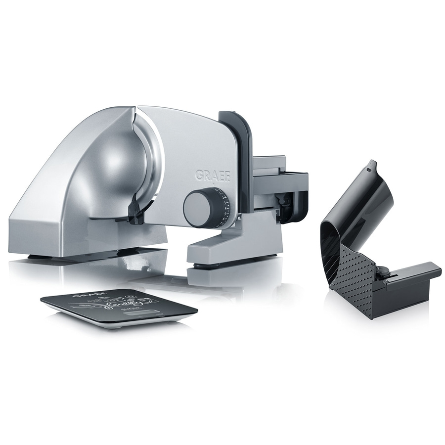 Graef Allesschneider, silber, mit Zubehör, isoliert auf weißem Hintergrund