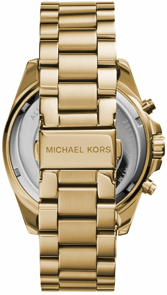 Goldene Michael Kors Uhr mit Armband und Logo, Nahaufnahme