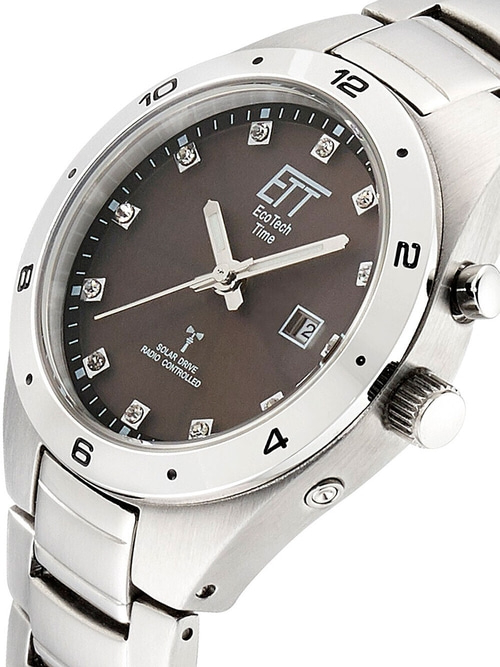 Armbanduhr mit braunem Zifferblatt, Solar- und Funkantrieb, ETT EcoTech Time.