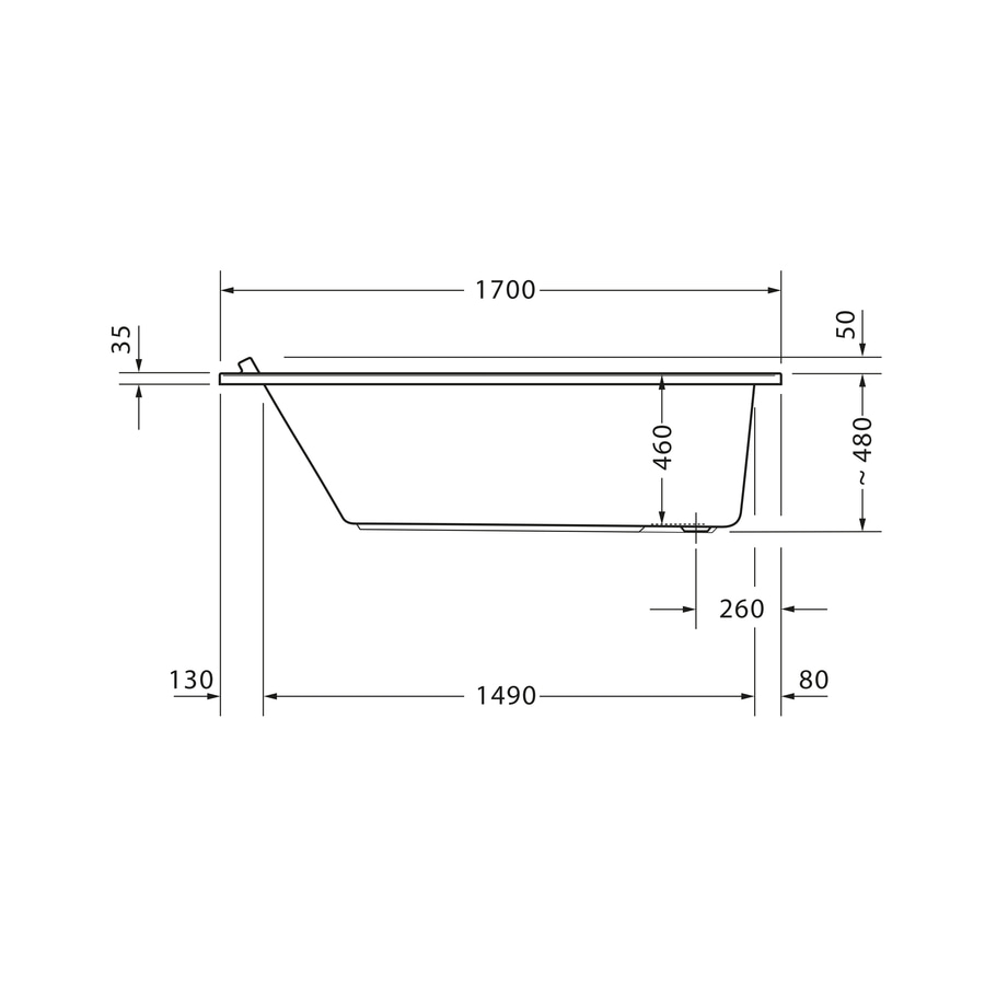 DURAVIT Badewanne Starck 1700 x 750 mm Weiß mit 1 Rückenschräge Acryl