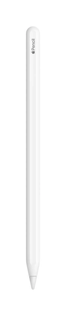 Weißer Apple Pencil, der auf weißem Hintergrund steht.