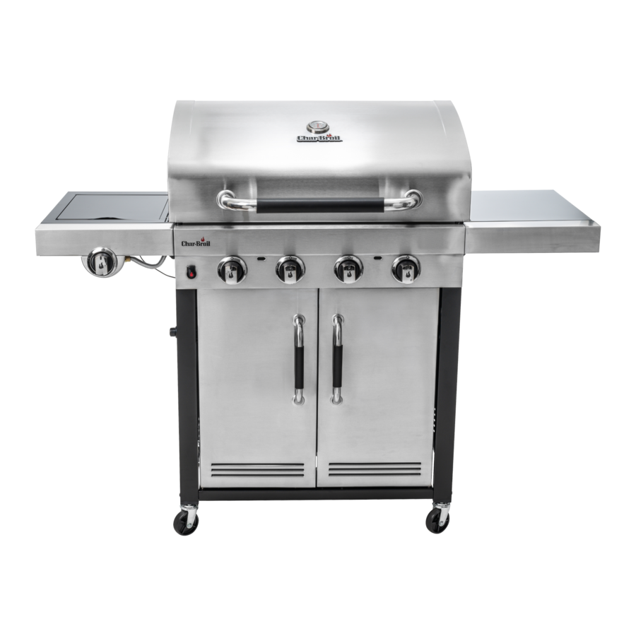 Edelstahl-Gasgrill mit vier Brennern, zwei Türen und Rollen für den Außenbereich