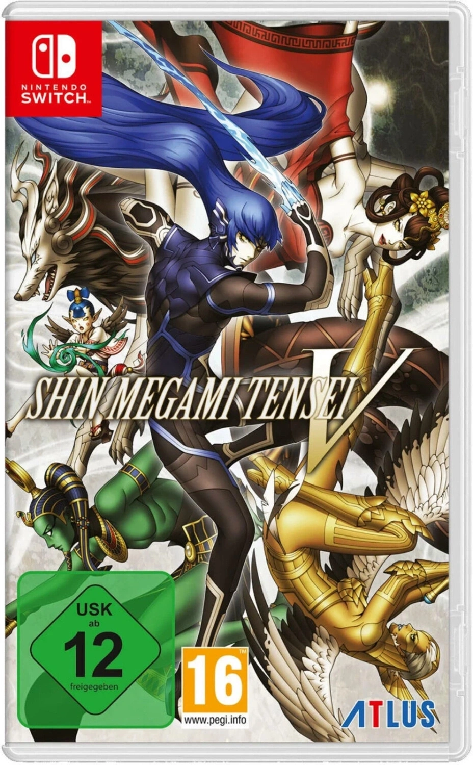 Shin Megami Tensei V Nintendo Switch Spielcover mit Charakteren und USK-Altersfreigabe 12