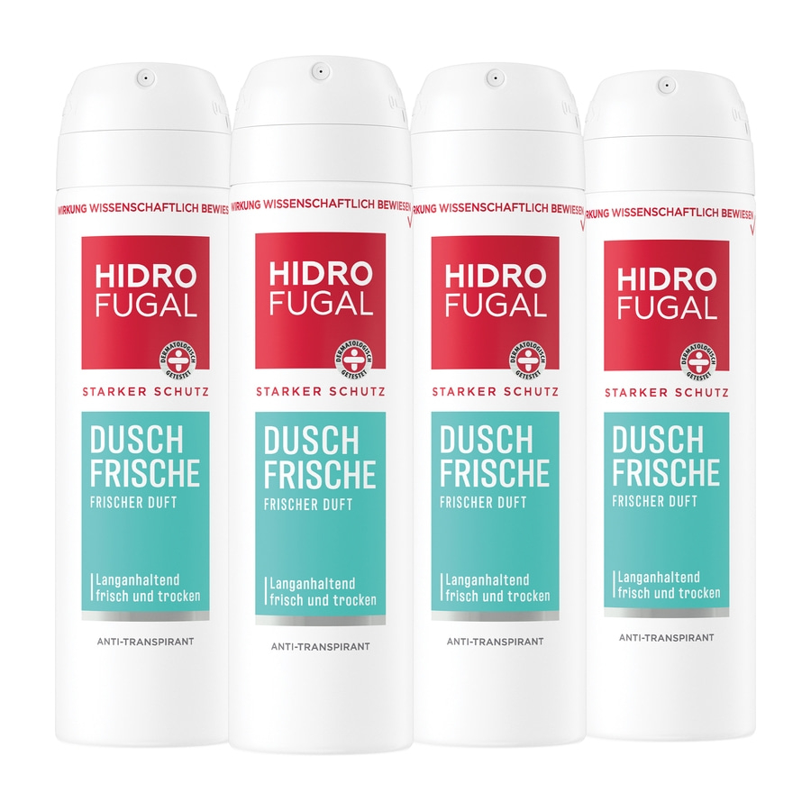 Vier Hidro Fugal Dusch Frische Deodorants, frisch und trocken, Anti-Transpirant, starker Schutz.