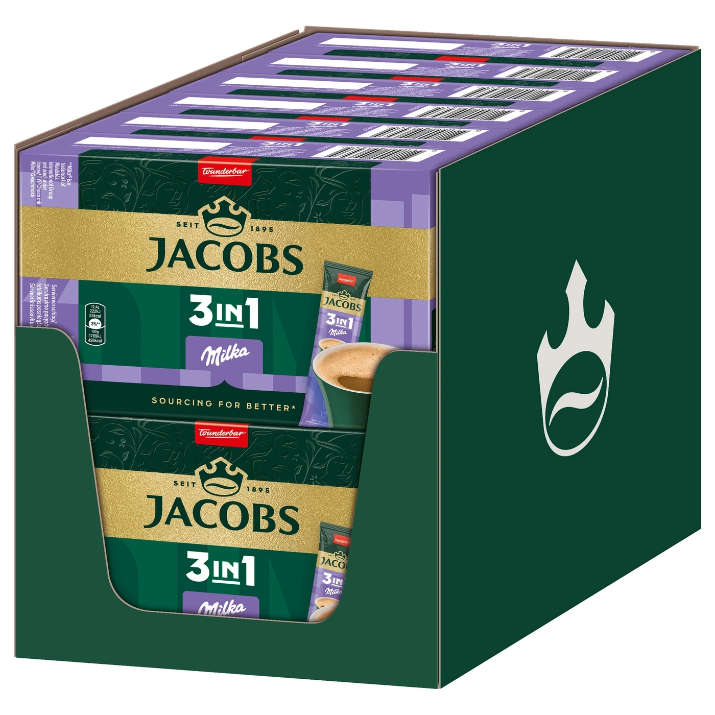Jacobs 3in1 Milka Kaffee-Box, Packung mit Kaffee-Sticks, Milka-Geschmack