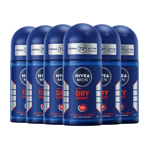 NIVEA MEN Deodorant Dry Impact Deo Roll-On, 6 x 50ml