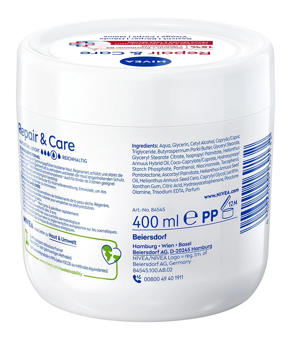Nivea Repair & Care Hand- und Körpercreme mit 15% Urea und Niacinamid.