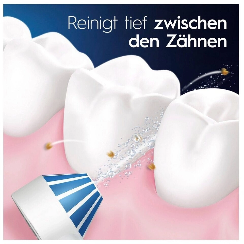 Reinigt tief zwischen den Zähnen mit einem Zahnbürstenaufsatz.
