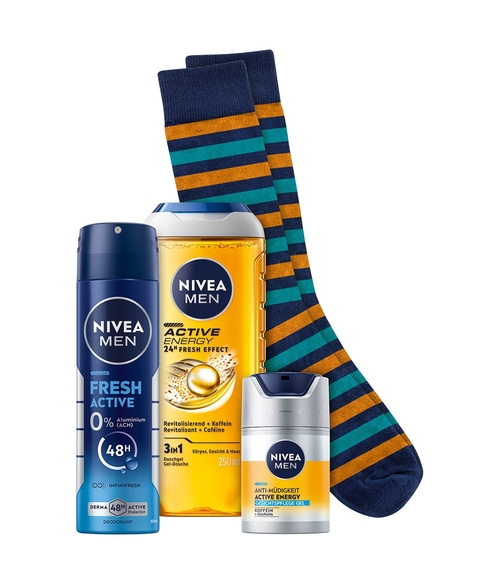NIVEA MEN Mens Stuff 2025 Duschgel Deo Spray, Pflegegel, Socken Gr. 41-46