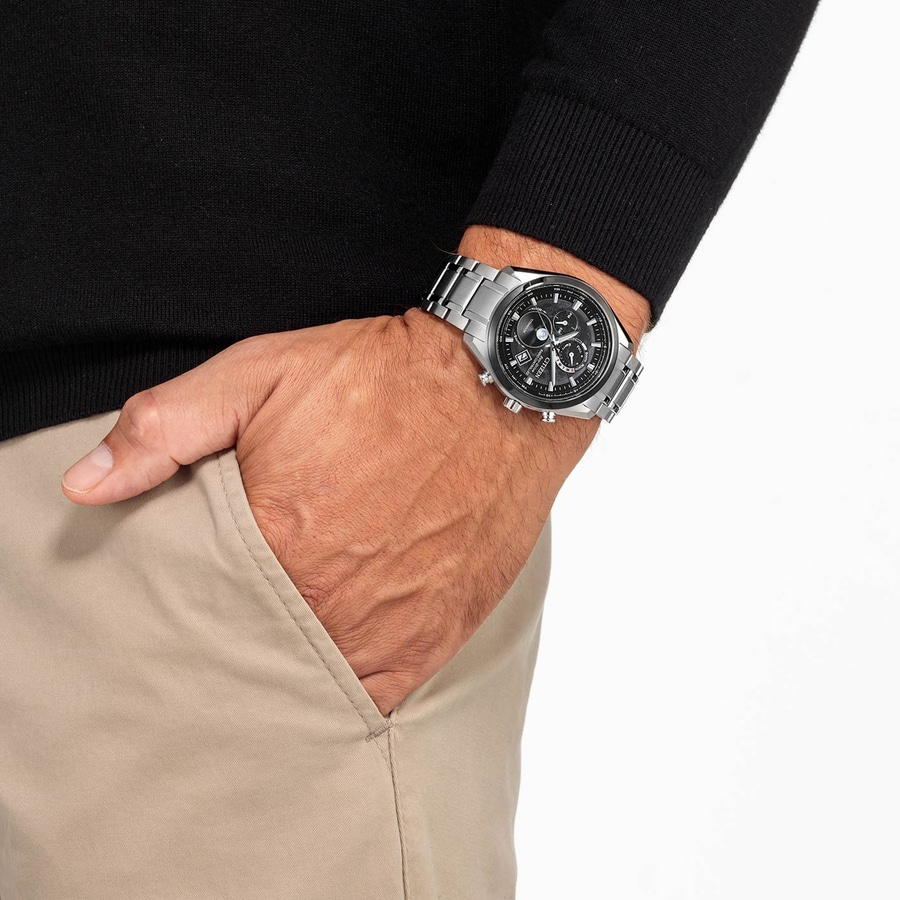 CITIZEN Herren Armbanduhr BY1018-80E Mondphasenwerk Solar Funkuhr 43 mm B-Ware