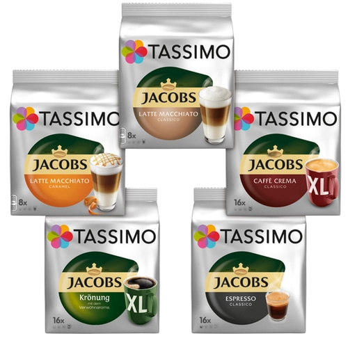 TASSIMO Kaffee Kapseln Vielfaltspaket Tassimo T-Discs 64 Getränke 5 Sorten