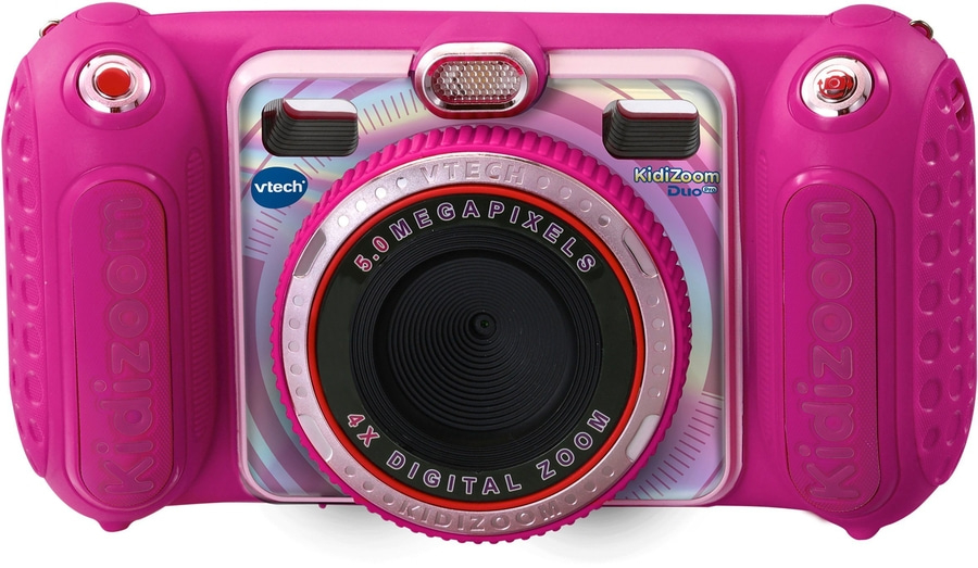 Eine pinke VTech Kidizoom Digitalkamera mit Zoom-Funktion.