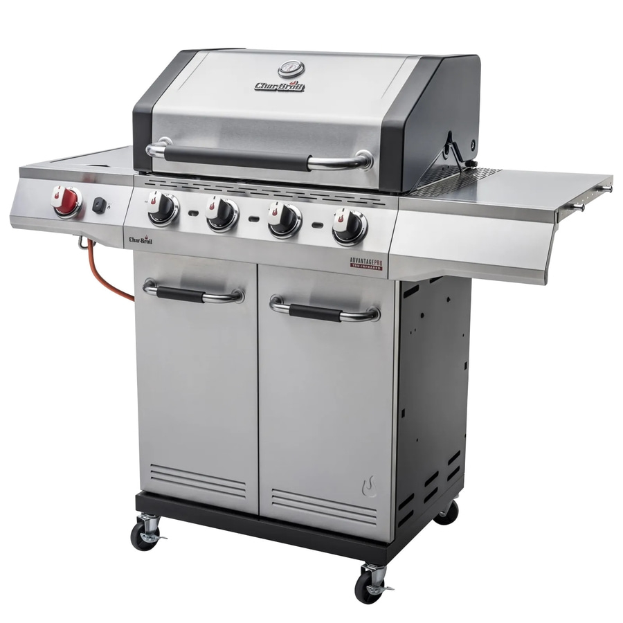 Edelstahl-Gasgrill mit vier Brennern und Rollwagen für den Außenbereich