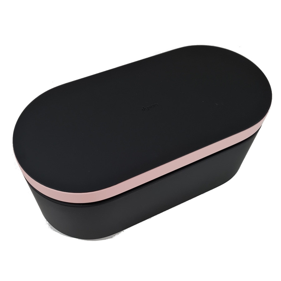 Schwarze Dyson-Box mit rosa Akzenten, ovales Design, Produktverpackung, isoliert