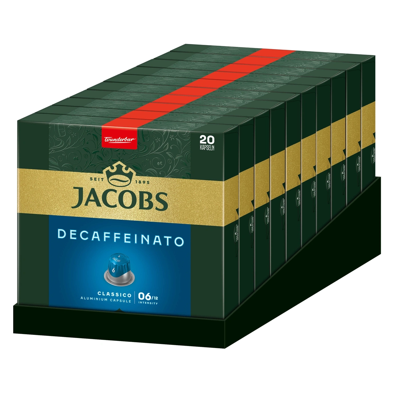 Jacobs Decaffeinato Kaffeekapseln, 20 Kapseln, Classico, Intensität 6, Aluminium Kapsel