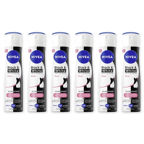 NIVEA Deodorant Black & White Invisible Clear Deo Spray 6 x 150ml