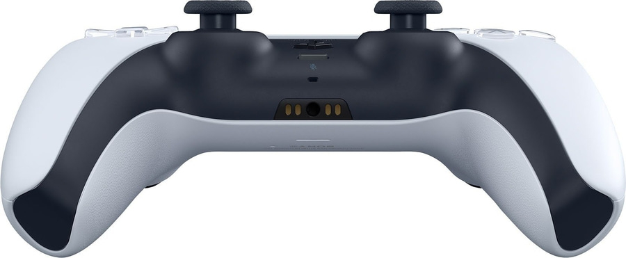 PlayStation 5 DualSense-Controller, weiß und schwarz, Nahaufnahme, Rückseite