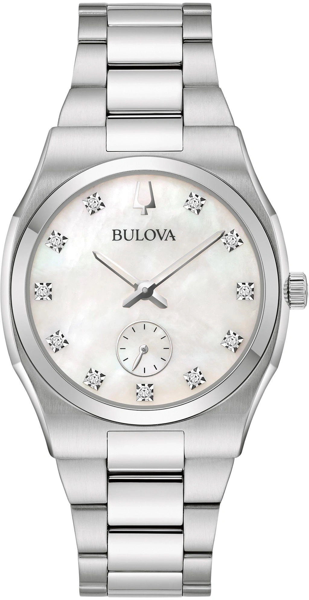 Bulova Damenuhr mit Diamanten und Perlmutt-Zifferblatt, Edelstahlarmband