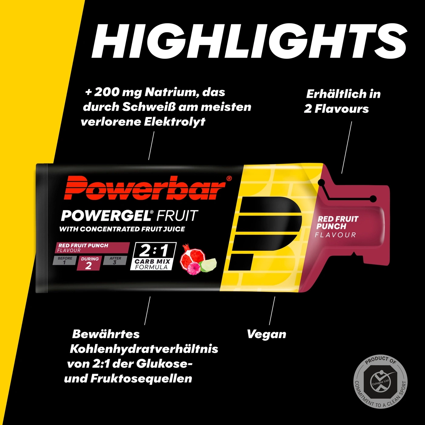 Powerbar Powergel Fruit Red Fruit Punch flavour with 2:1 carb mix formula
