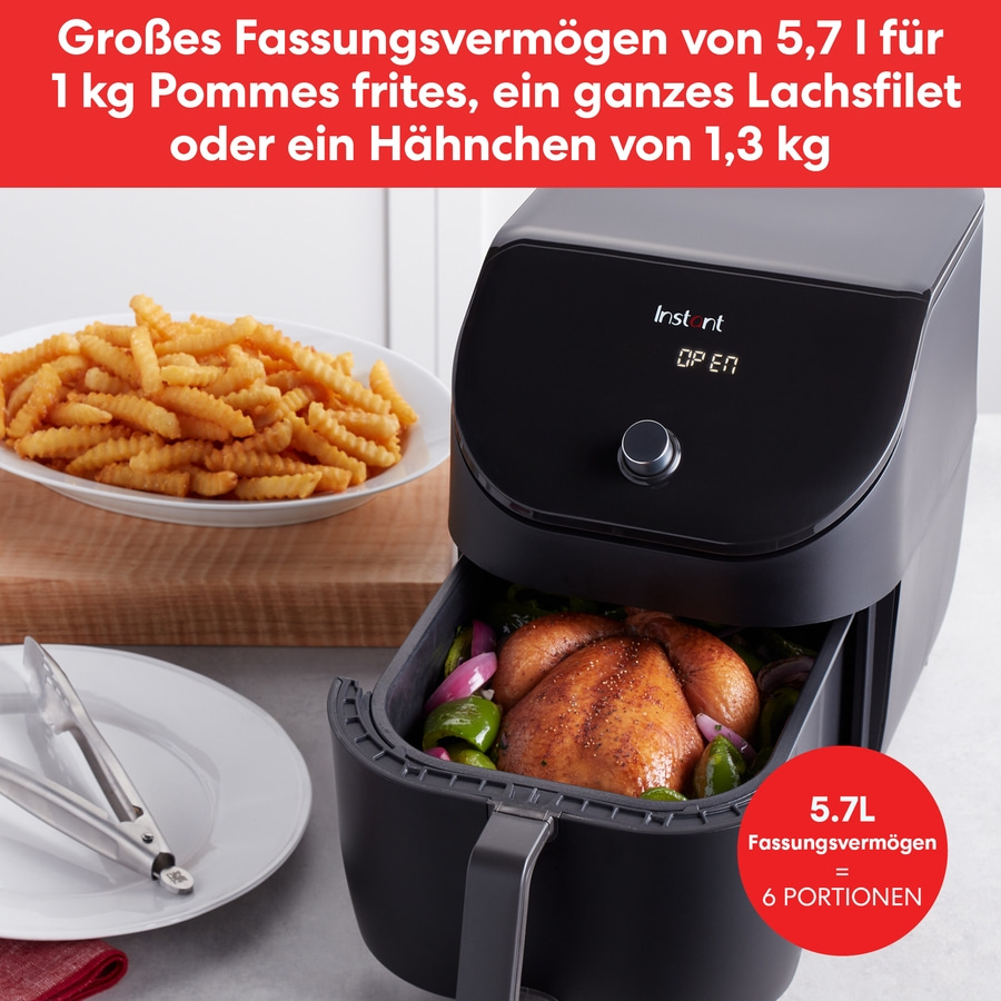 Luftfritteuse mit Pommes, Hähnchen und Lachsfilet, 5,7L Fassungsvermögen für 6 Portionen