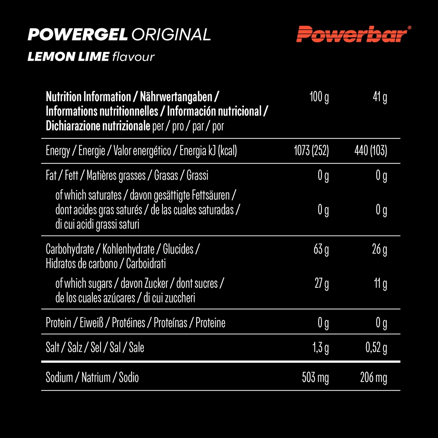 POWERBAR PowerGel Fruit Lemon Lime Zitrone High Carb Energie Gel Natrium 24x 41g