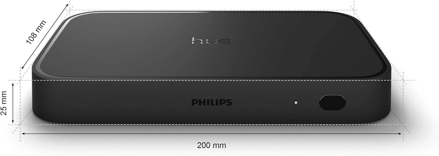 Philips Hue Bridge mit Abmessungen 200mm x 108mm x 25mm