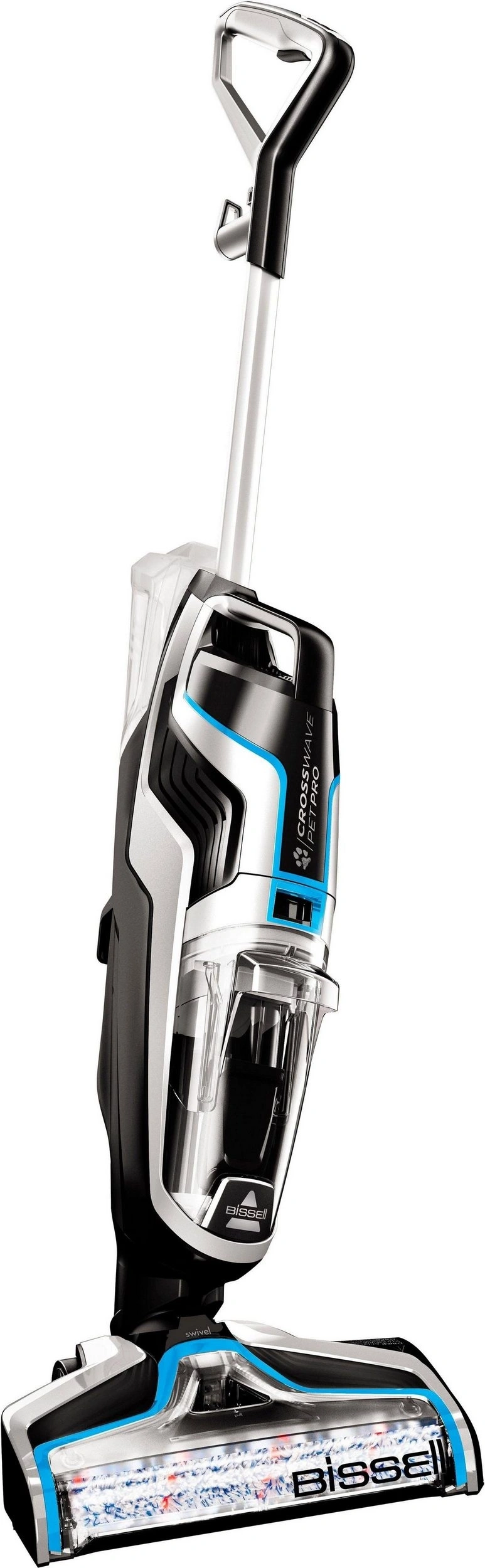 Ein moderner Bissell Crosswave Pet Pro Bodenreiniger mit blau-schwarzem Design.
