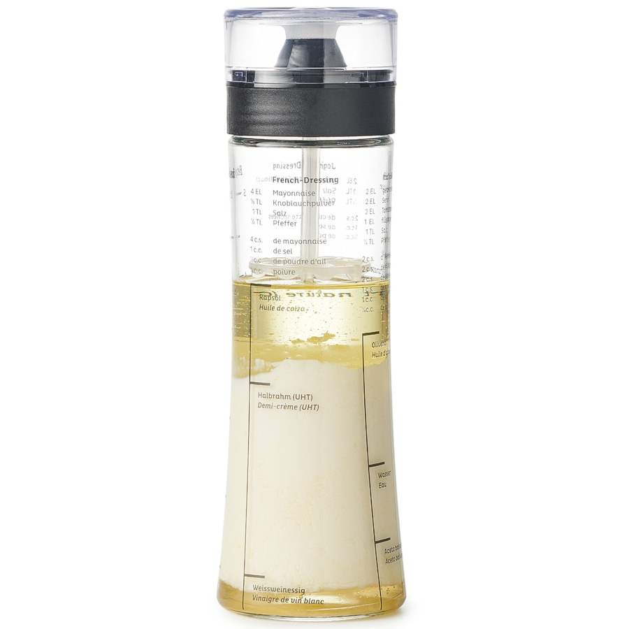 Glasflasche mit Messskala für Dressing und Zutaten