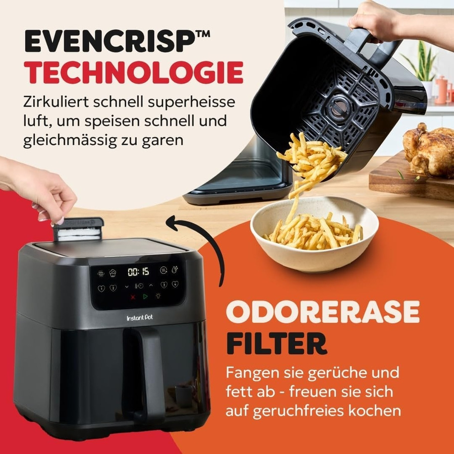 INSTANT POT Vortex Compact Airfryer 4in1 Heißluftfritteuse Sichtfenster 5L 1500W