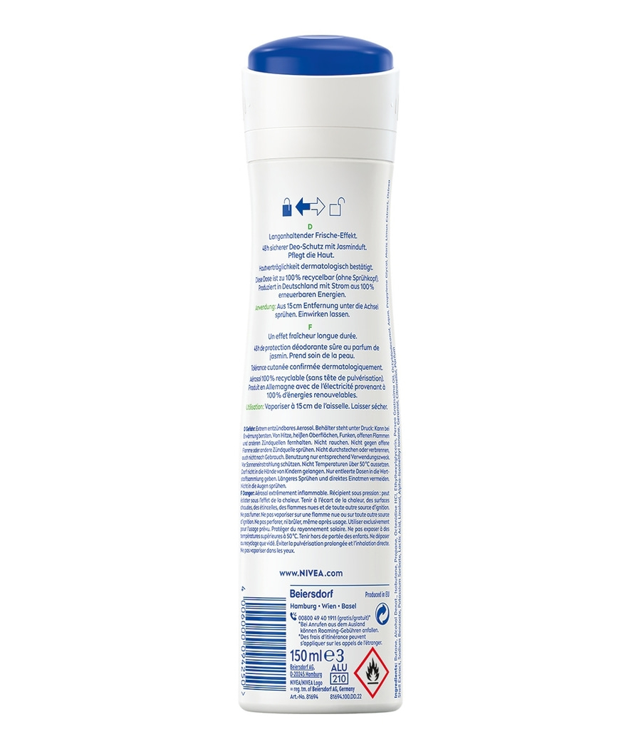 NIVEA Deodorant Fresh Pure Deo Spray, 6 x 150ml