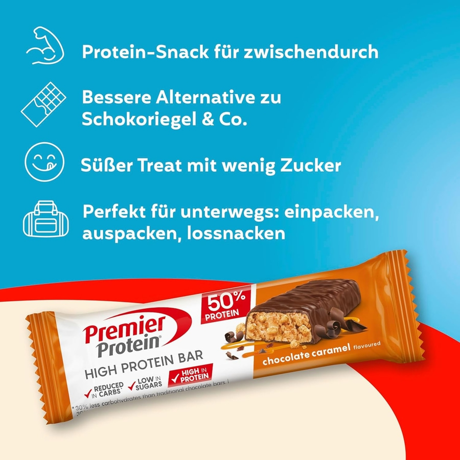 Premier Protein Riegel: Protein-Snack, bessere Alternative, süßer Treat, perfekt für unterwegs.