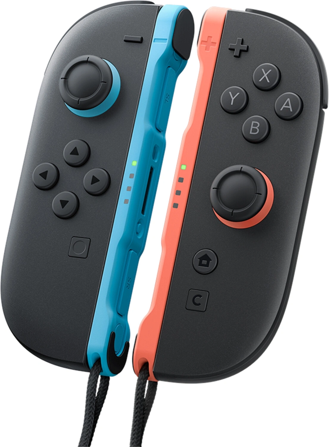 Zwei Nintendo Switch Joy-Con Controller in Rot und Blau nebeneinander