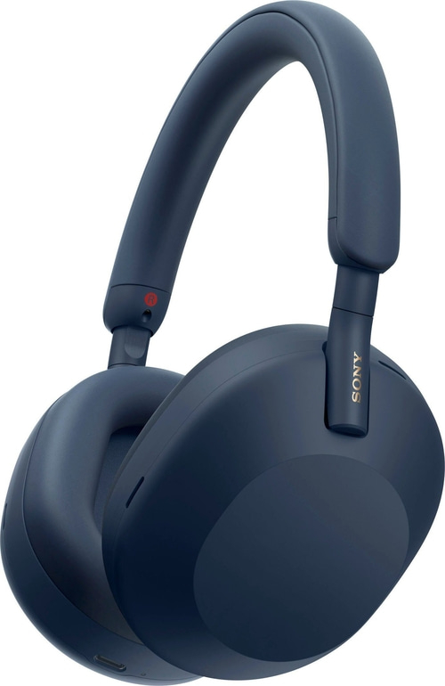 Dunkelblaue Kopfhörer von Sony. Over-Ear-Kopfhörer mit gepolsterten Ohrmuscheln und Bügel.