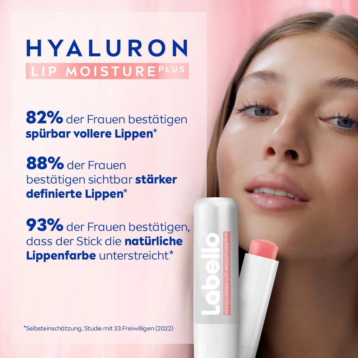 Labello Lippenpflege mit Hyaluron, vollere Lippen, definierte Lippen, natürliche Lippenfarbe