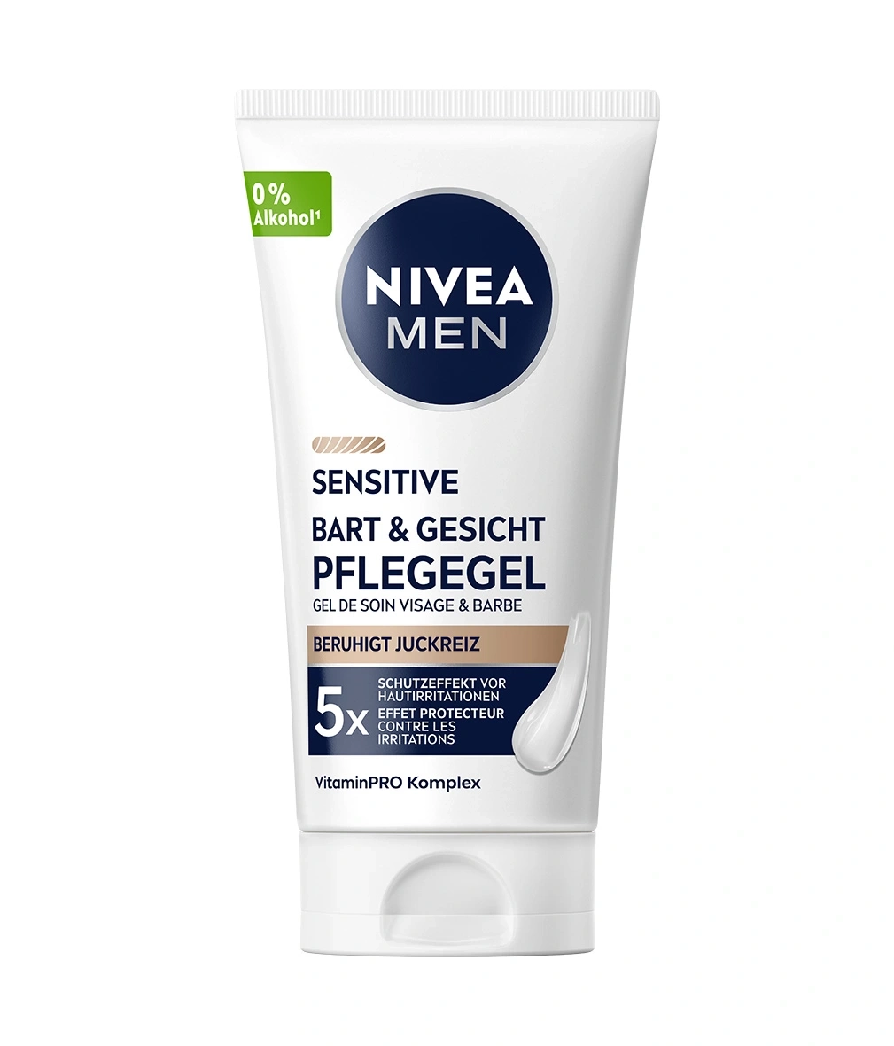 NIVEA MEN Sensitive Bart & Gesicht Pflegegel: Beruhigt Juckreiz, 5x Schutzeffekt vor Hautirritationen.