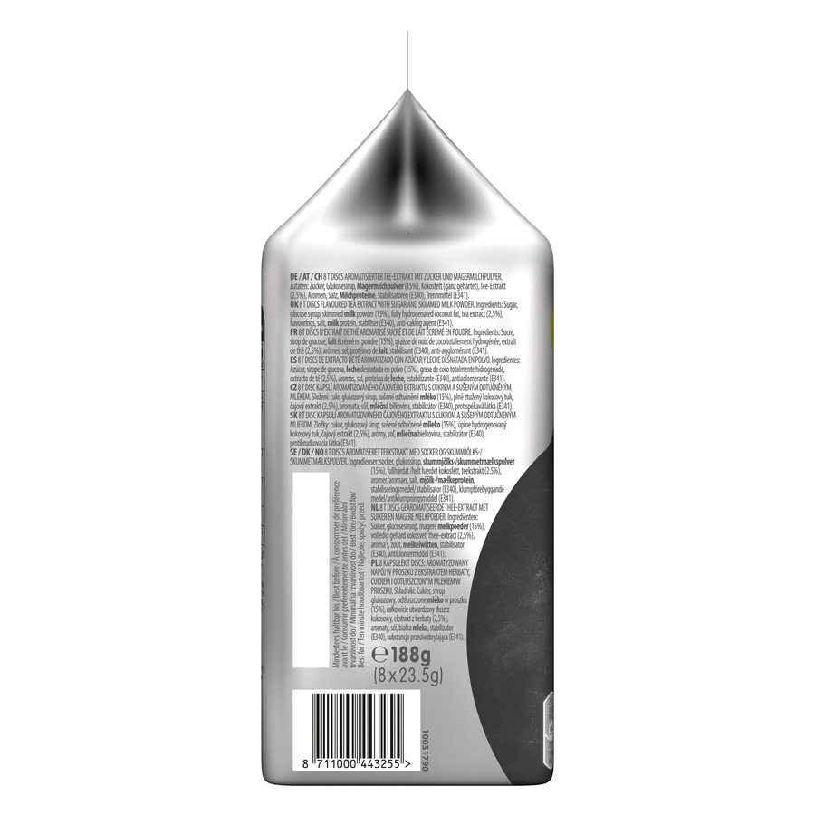 verpackung mit zutatenliste für tee-extraktdiscs