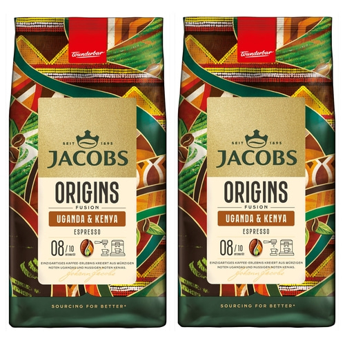 JACOBS Kaffeebohnen Origins Uganda & Kenya ganze Bohne 2 x 1 kg Bohnenkaffee