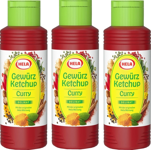 3 x Hela Ketchup Curry delikat Gewürzketchup 300 ml Flasche Ketchupflasche
