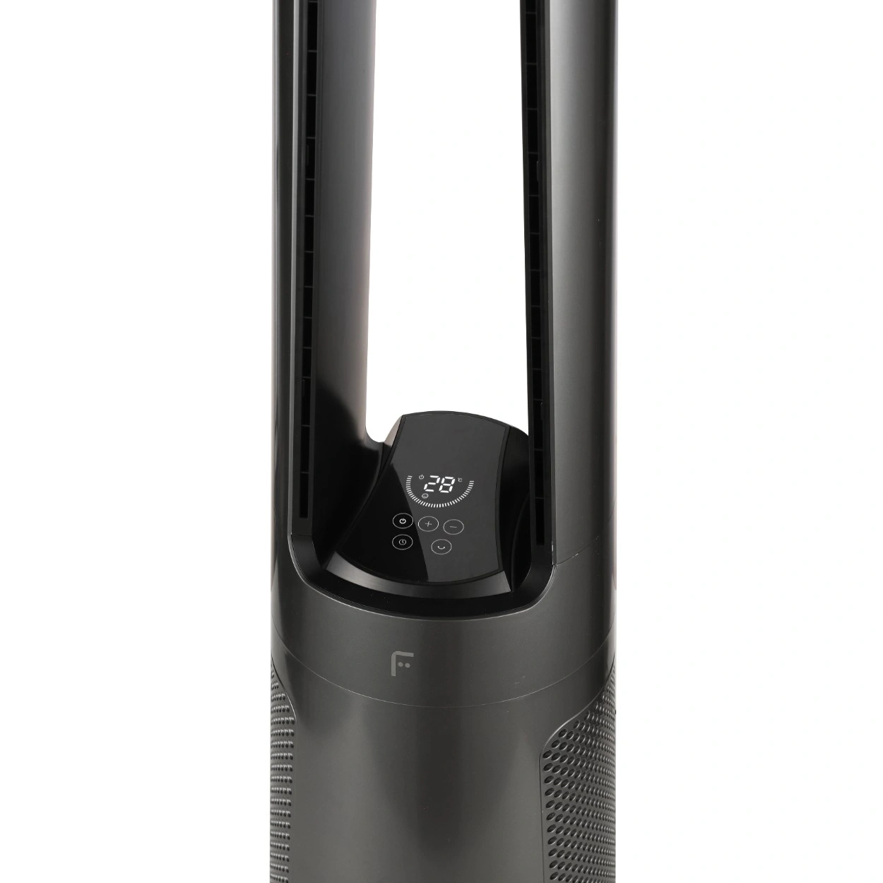 Dunkelgrauer Turmventilator mit digitaler Anzeige