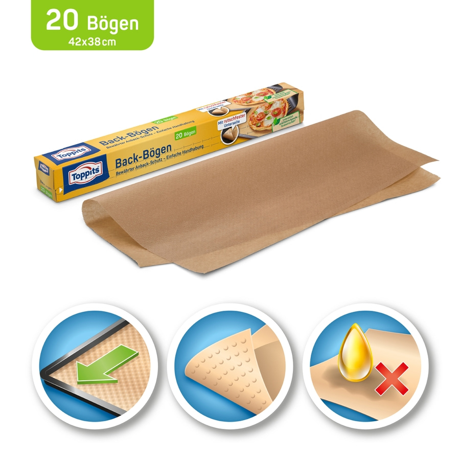 Backpapier von Toppits mit 20 Bögen, 42x38cm, rutschfeste Unterseite, Back-Bögen