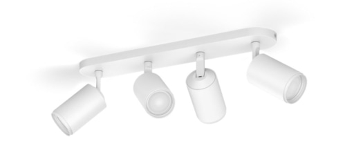 Weiße Deckenleuchte mit vier verstellbaren Strahlern, modernes Design, minimalistisch