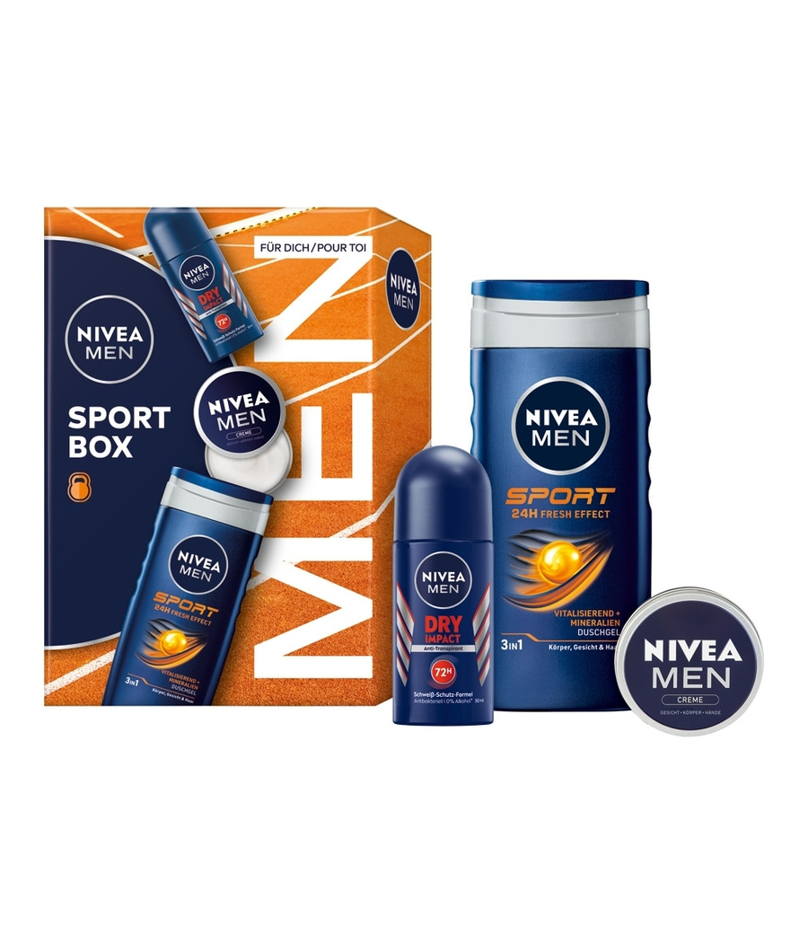 NIVEA MEN Sport Box 2 x Geschenkset, Creme Sport Pflegedusche Impact Deo Roll-on