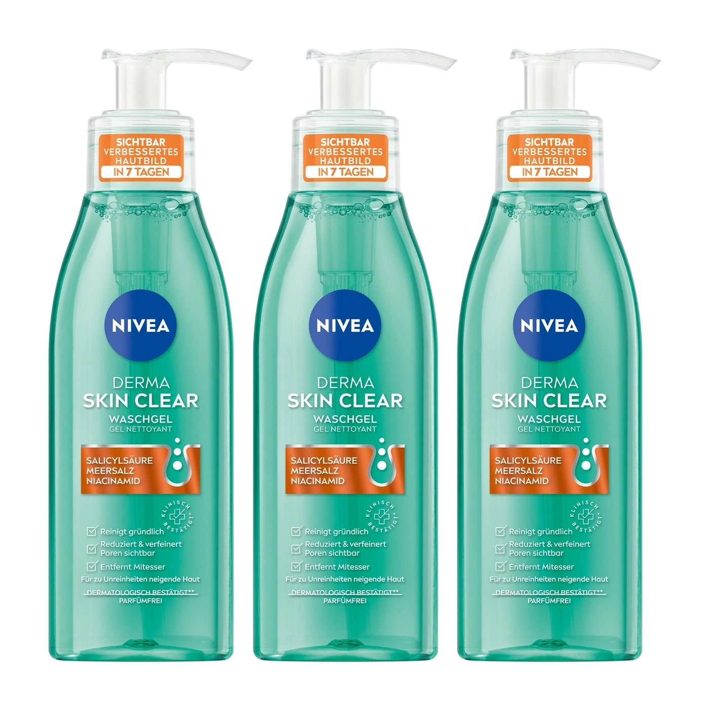 Nivea Derma Skin Clear Waschgel, verbessert Hautbild in 7 Tagen, Salicylsäure, Meersalz, Niacinamid