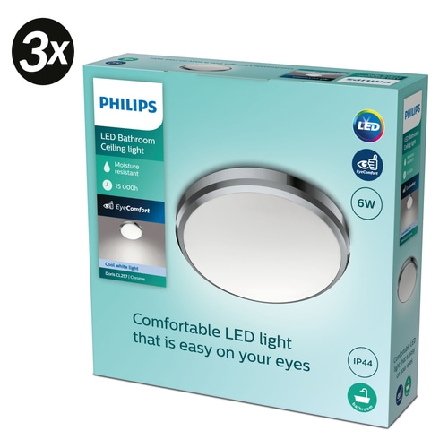 3x PHILIPS Deckenleuchte Doris LED Deckenlampe Badezimmerlampe IP44 silber NEU