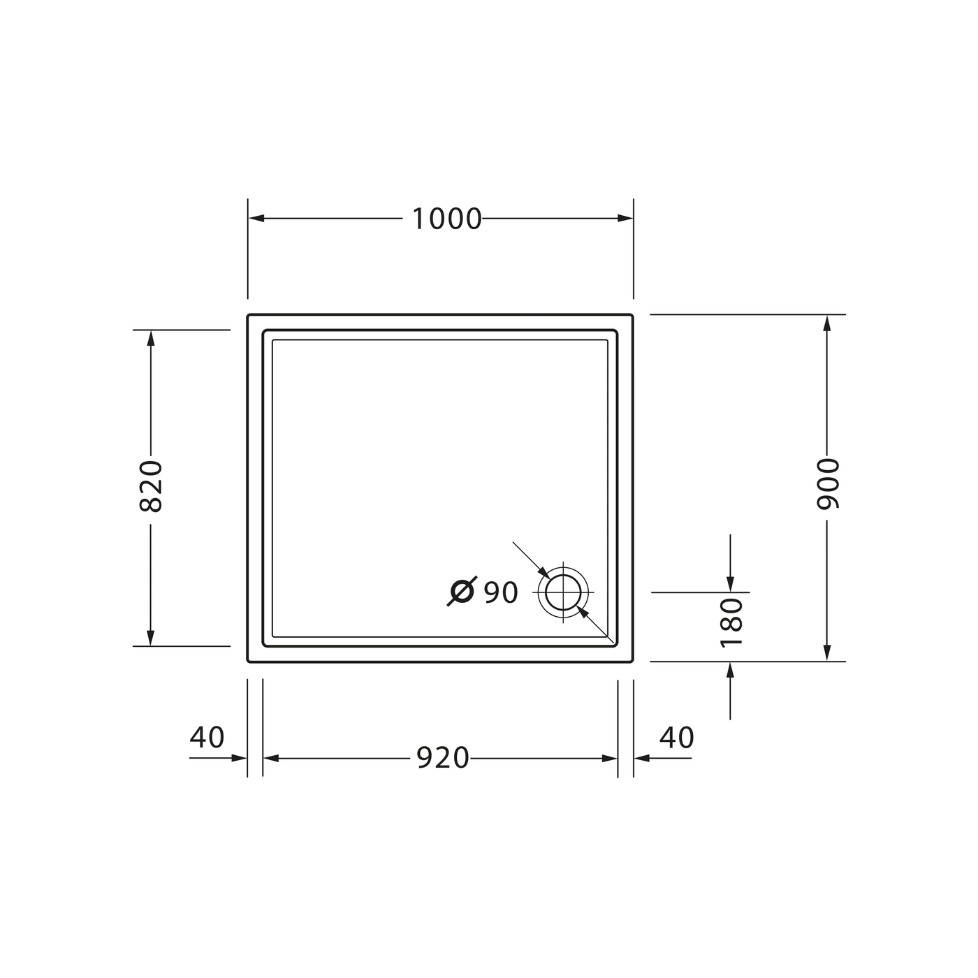DURAVIT Duschwanne Starck Slimline 1000 x 900 mm Weiß Ablaufdurchmesser 90mm
