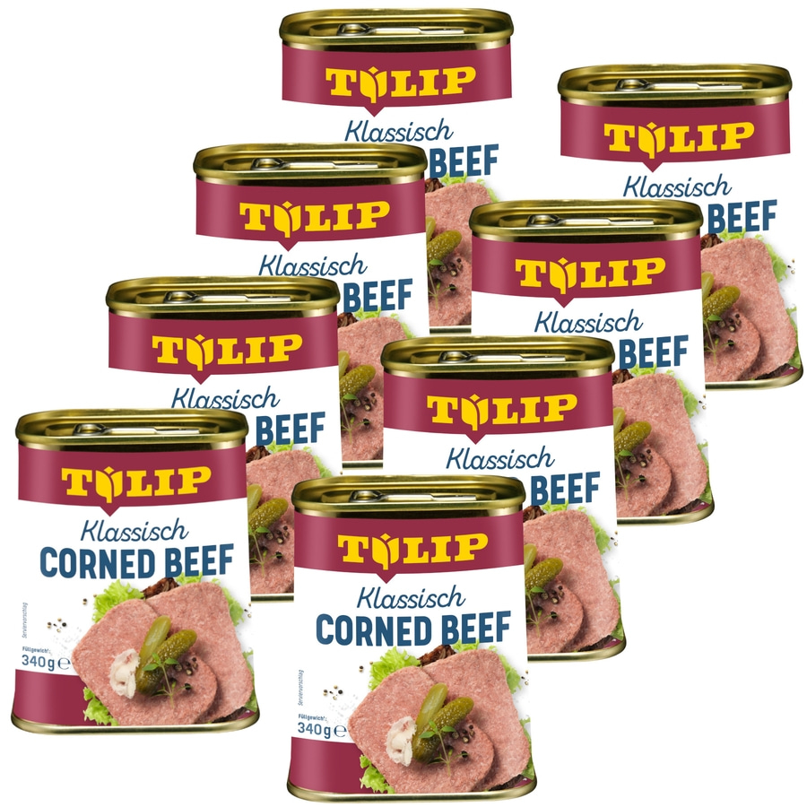 Dosen mit Corned Beef, Klassisch, Marke Tulip, 340g, Serviervorschlag, Fleisch, Lebensmittel