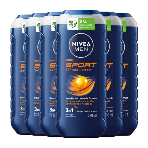 NIVEA MEN Pflegedusche 3in1 Duschgel Sport Körper Gesicht Haar 24h 6 x 250 ml