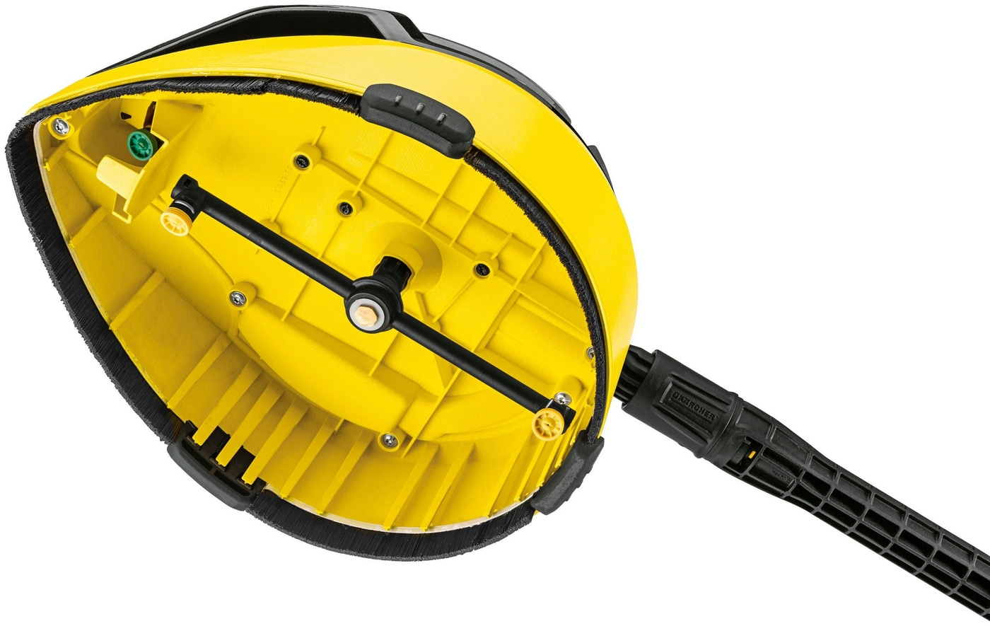 Gelbes Reinigungswerkzeug mit schwarzem Griff und Bürste, Kärcher