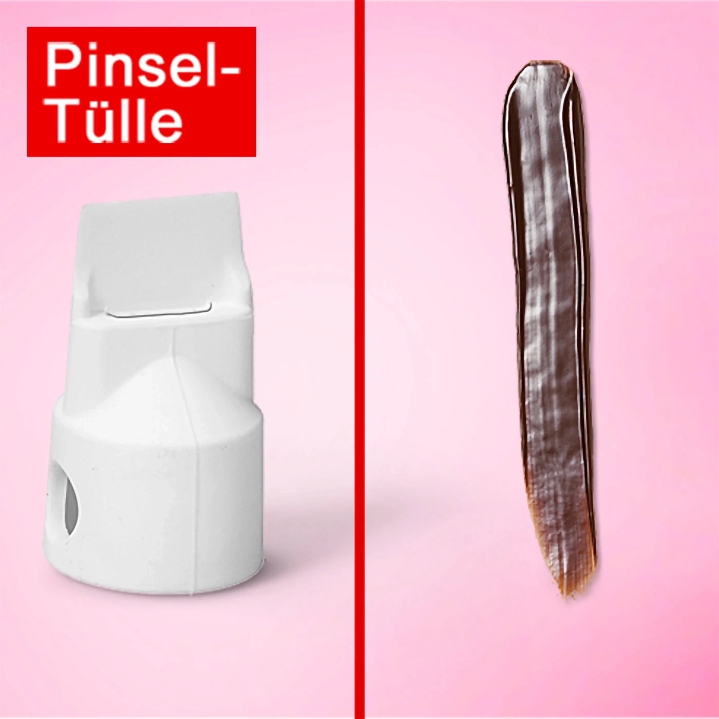 Weißer Behälter und braune Substanz auf rosa Hintergrund mit roter Linie.